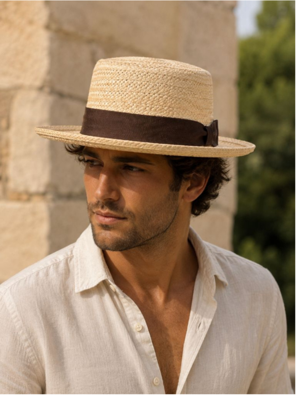 Men's Unbranded Straw Boater Hat One Size Beige Brown